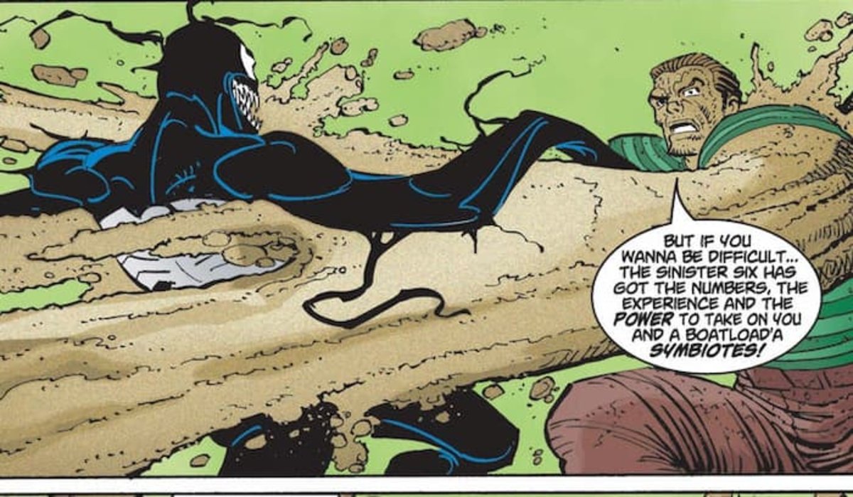 Cuando Venom se enfrentó a Sandman, lo mordió tan fuerte que este no pudo mantenerse unido
