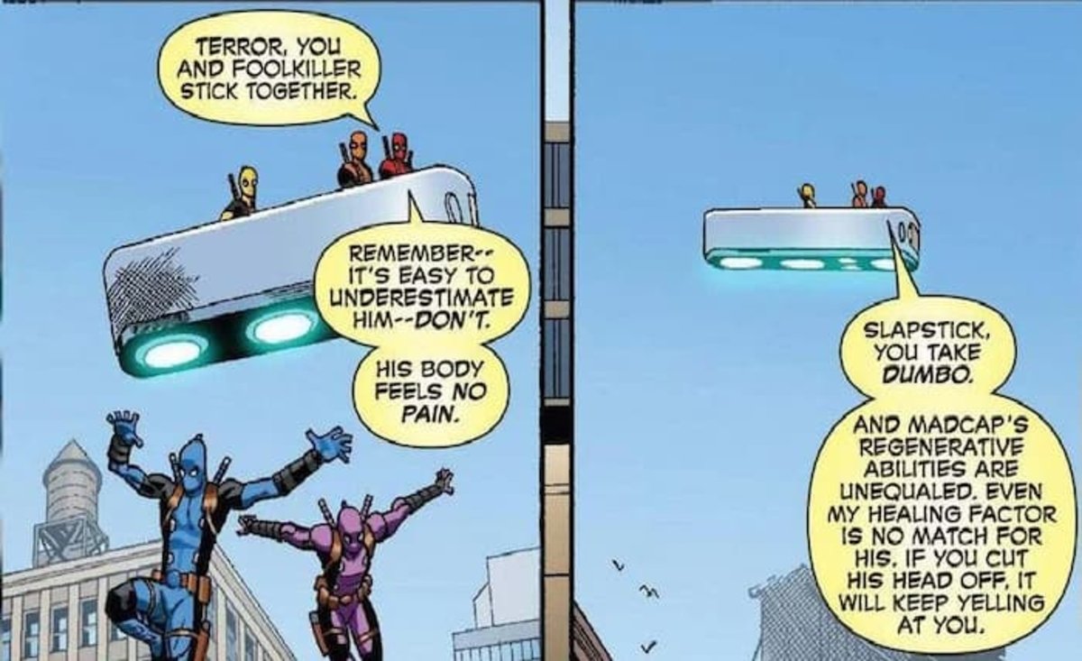 Deadpool advierte al equipo que contrató de que MadCap tiene un poder superior al suyo