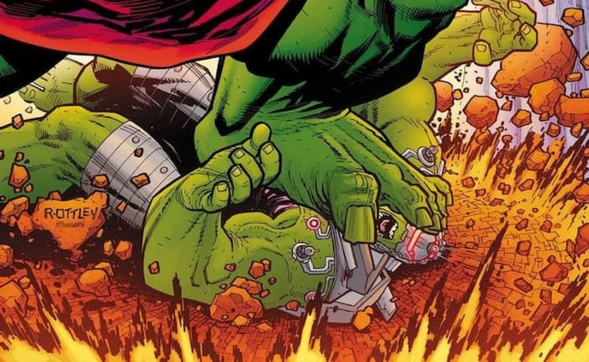 Hulk es derrotado por una criatura que parece un Hulk más grande