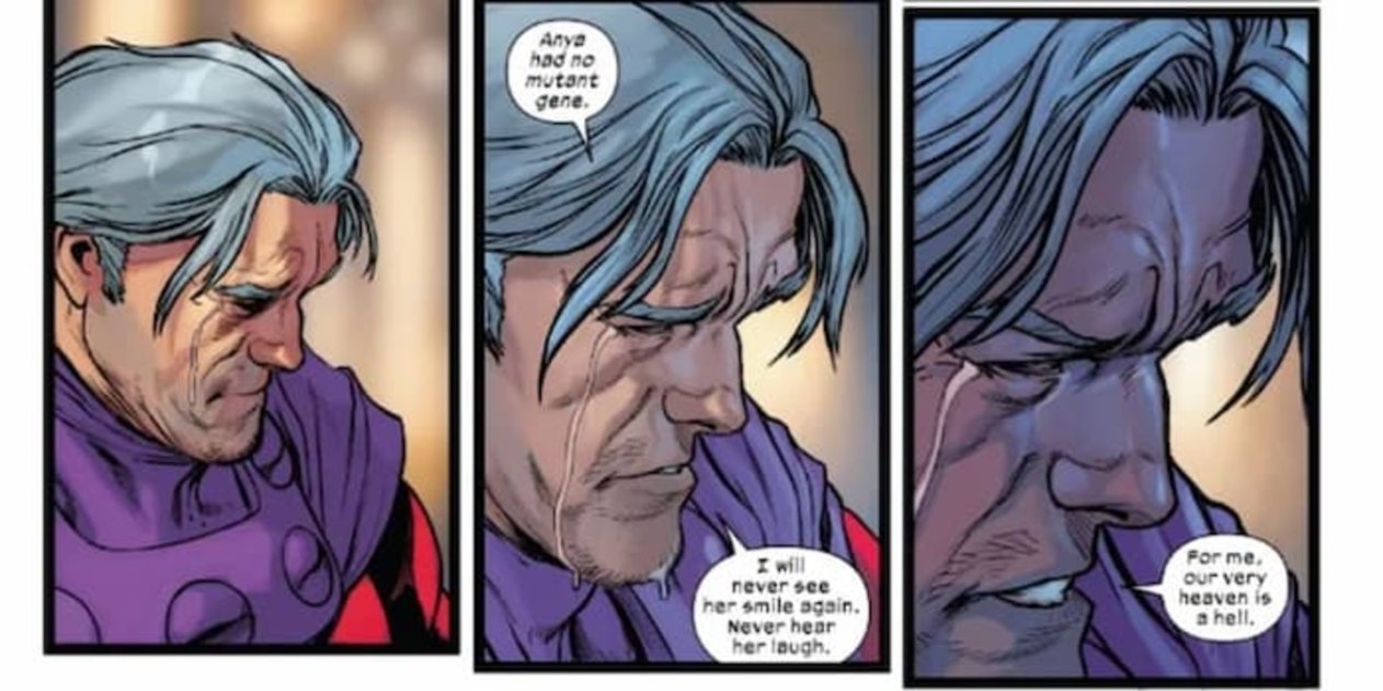 Magneto se ha resignado en sus sueños y sus planes al descubrir que no podrá resucitar a su hija