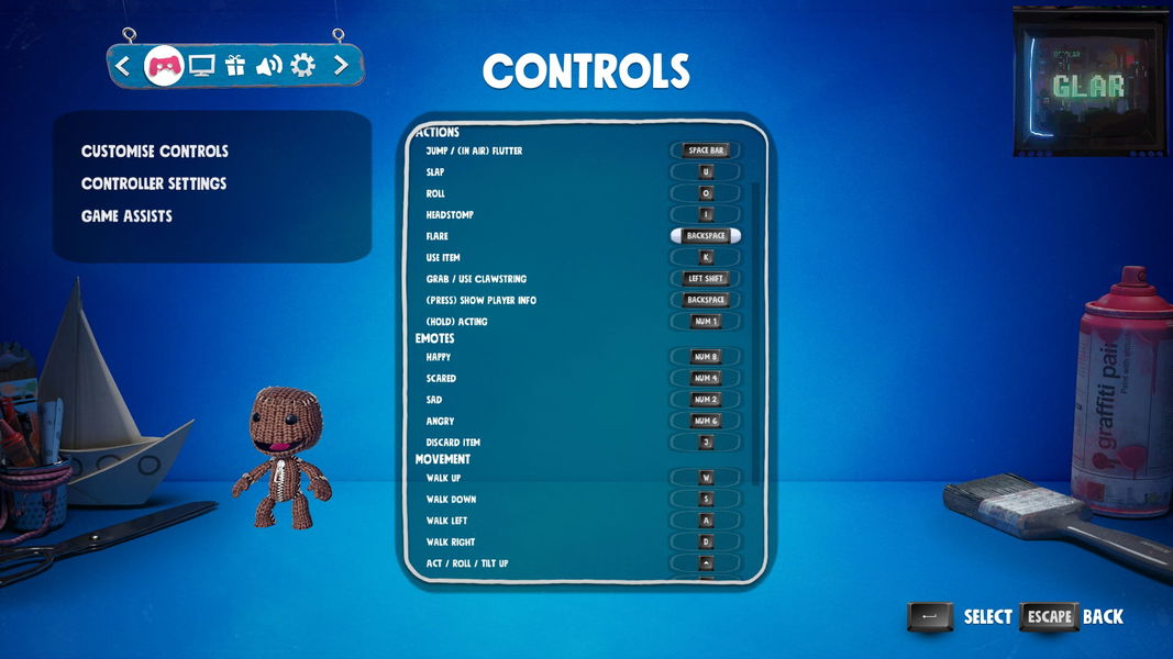 Supuesto menú de configuración de Sackboy: Una aventura a lo grande en PC