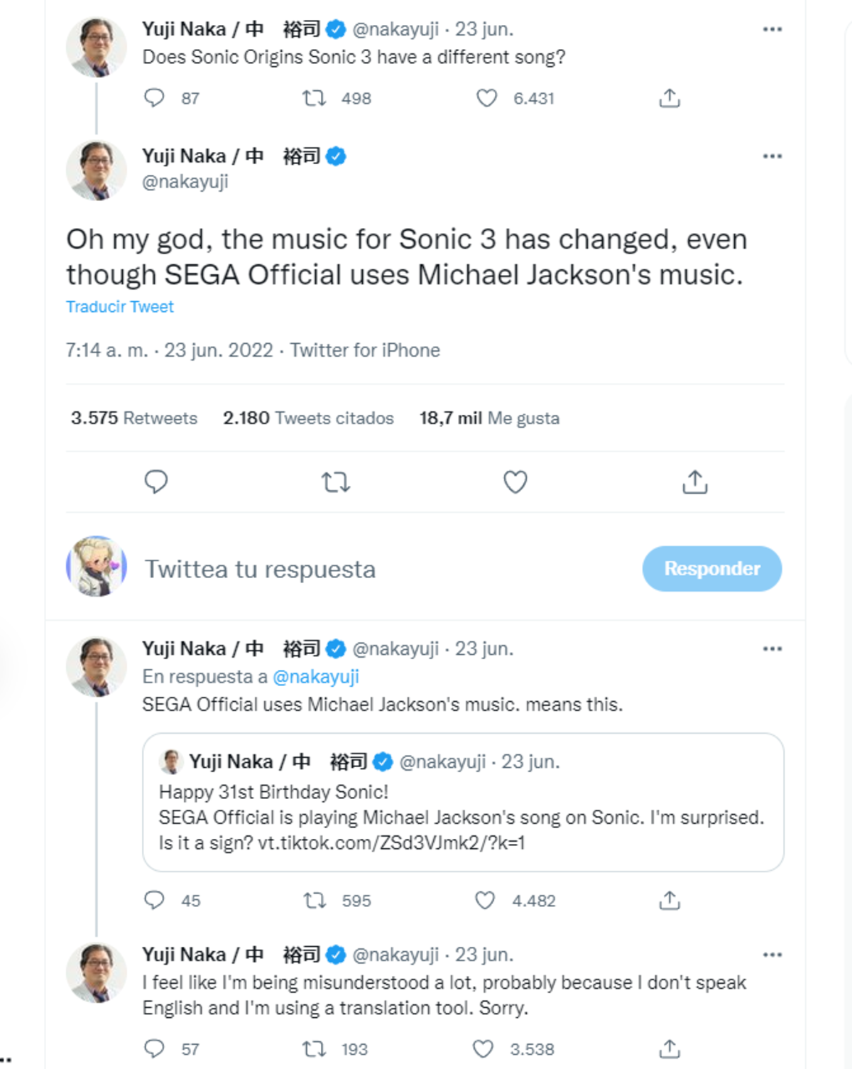 Yuji Naka confirma que Michael Jackson compuso la musica para