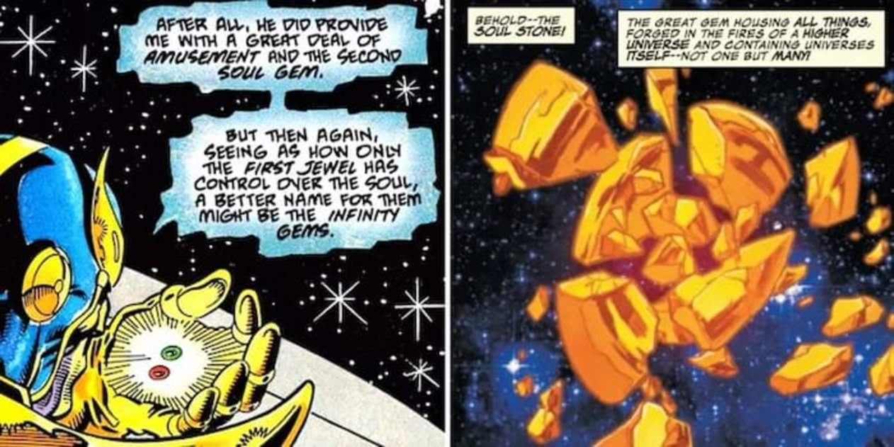 Thanos se da cuenta que no tienen el nombre apropiado, por lo que procede a llamarlas, Gemas del Infinito