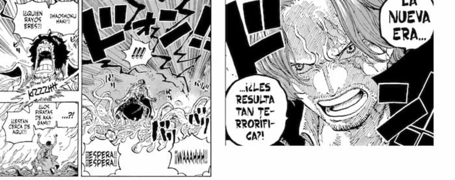 Haciendo uso del Haki del Conquistador, Shanks ha logrado que GreenBull retroceda en su ataque a Wano