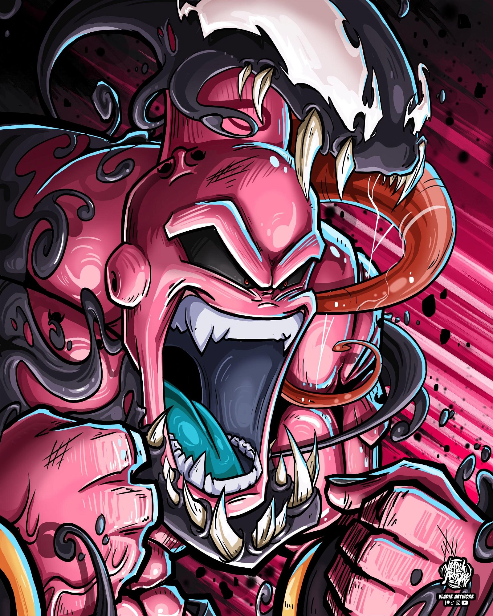 Mezcla a Buu de Dragon Ball y a Venom en un brillante fan art