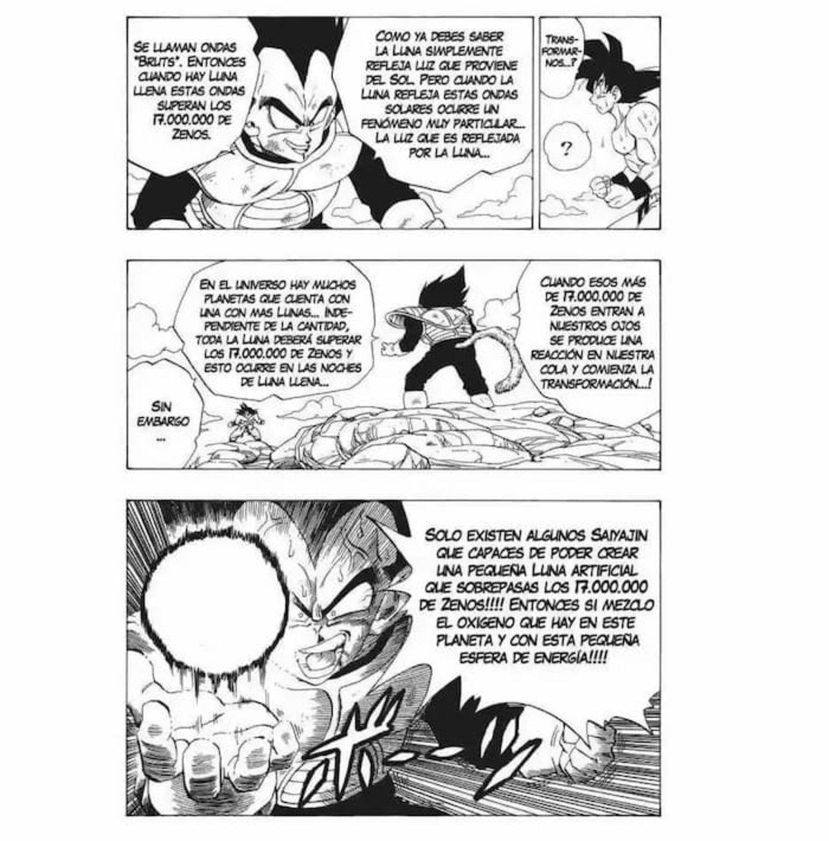 Vegeta le explica a Goku todo lo referente a esta técnica, demostrándole el amplio conocimiento que posee sobre los Saiyan
