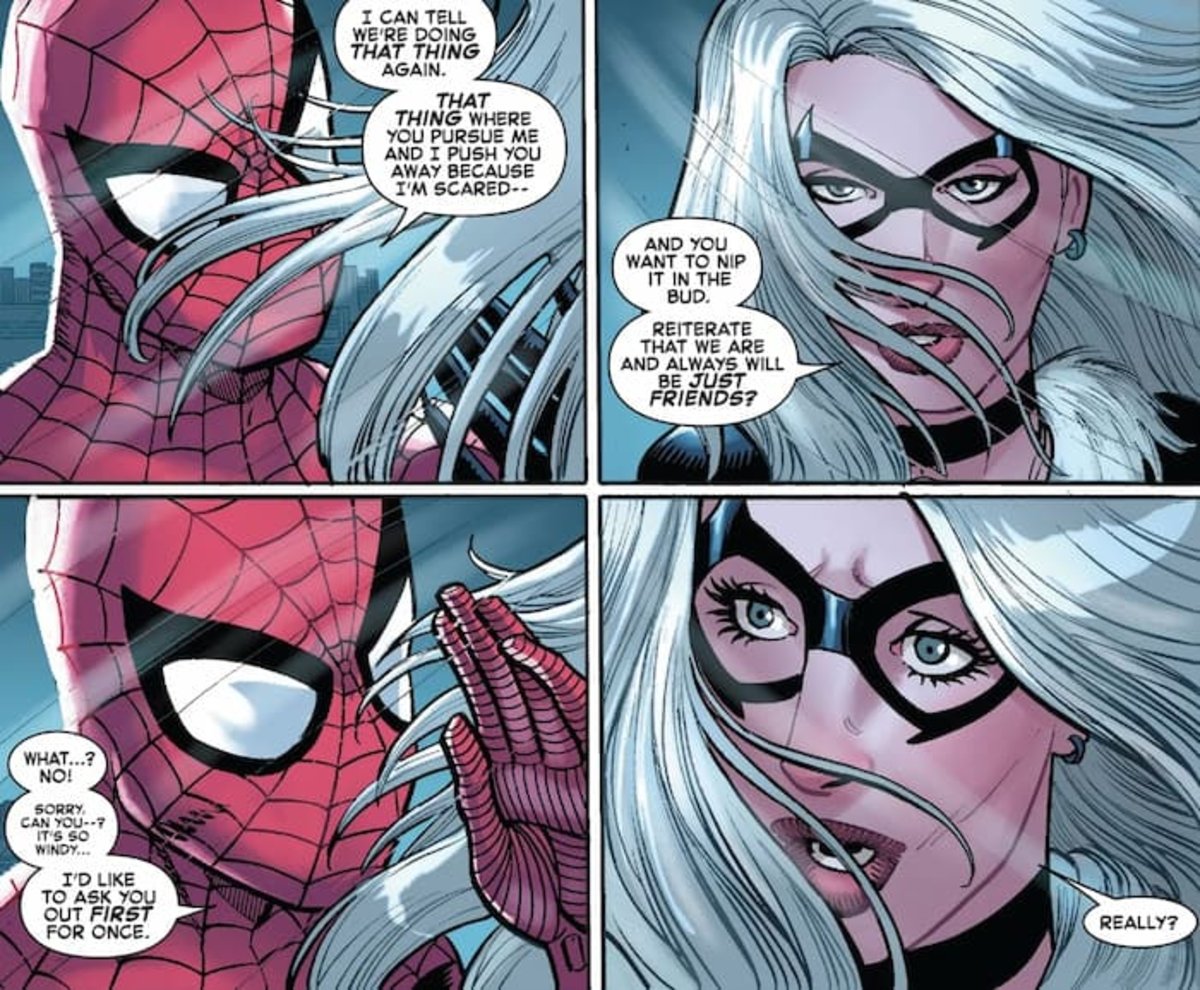 Spider-Man hablando con la Gata Negra