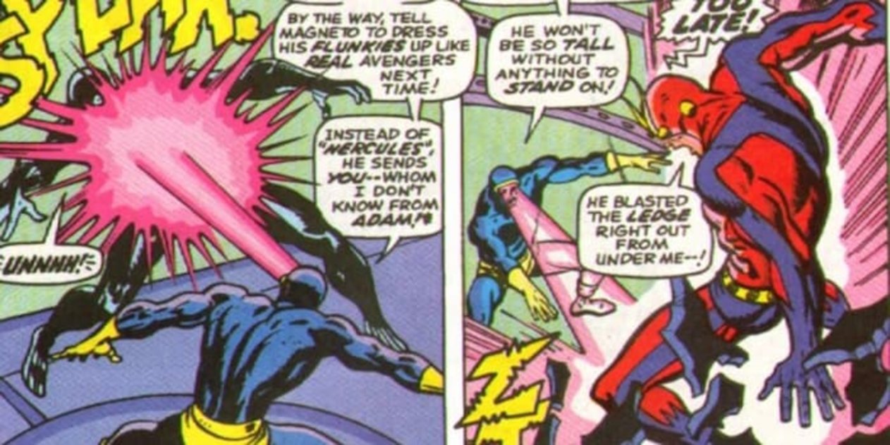 Cíclope atacando a Los Vengadores en el volumen #53 del cómic Avengers de Roy Thomas y John Buscema