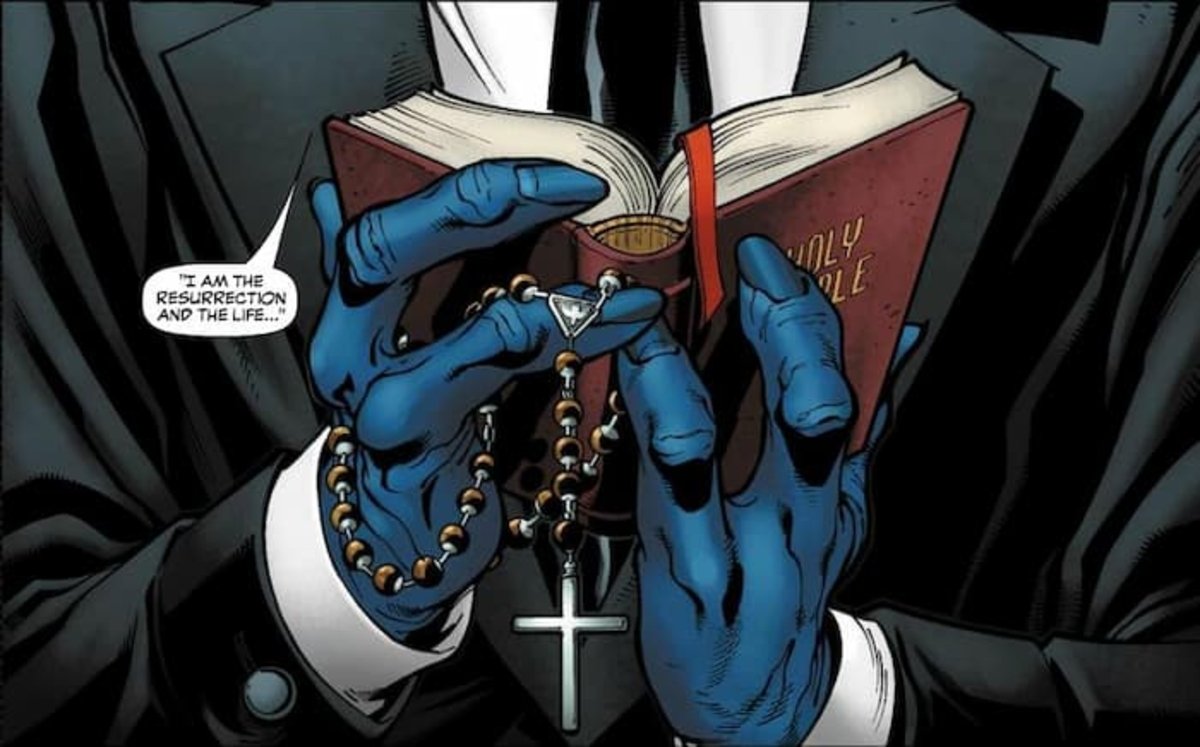 Nightcrawler leyendo una biblia