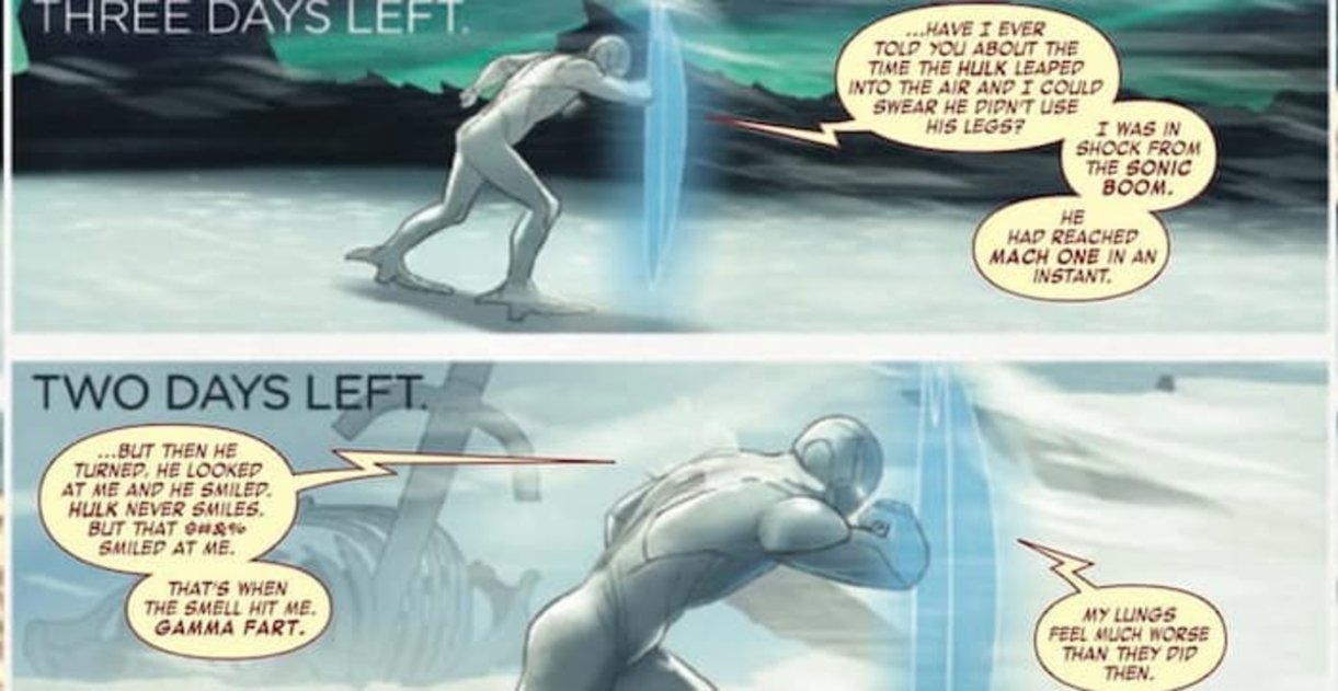 Iron Man hablando con su IA mientras está bajo el clima ventoso y nevado