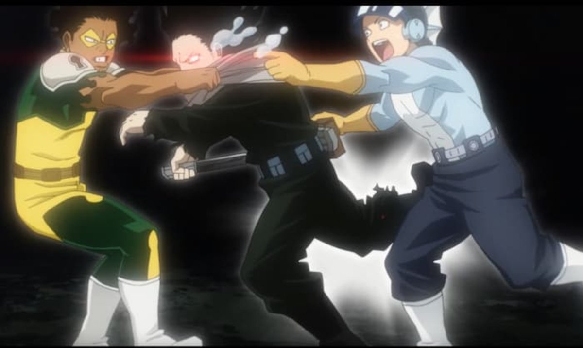 Aizawa es sorprendido al ser impactado por la bala eliminadora de quirk