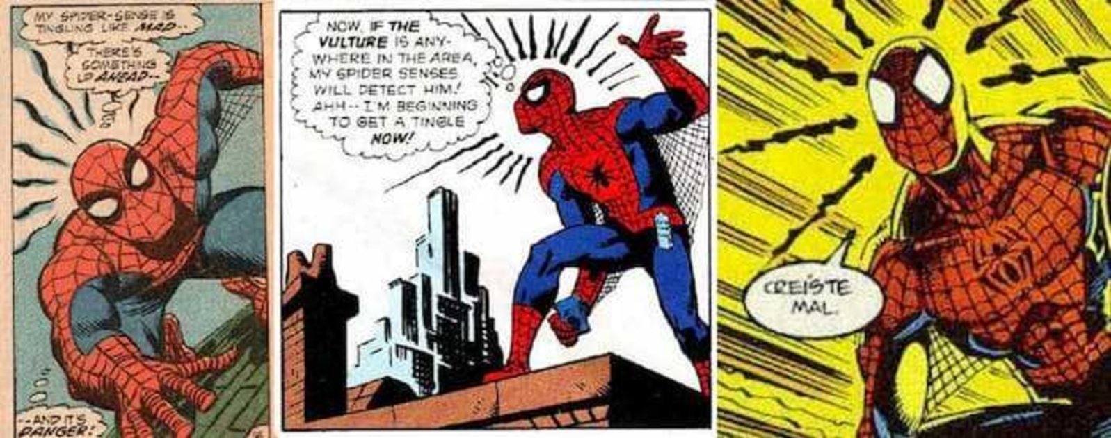 El Sentido Arácnido de Spider-Man alertandole del peligro en varios cómics