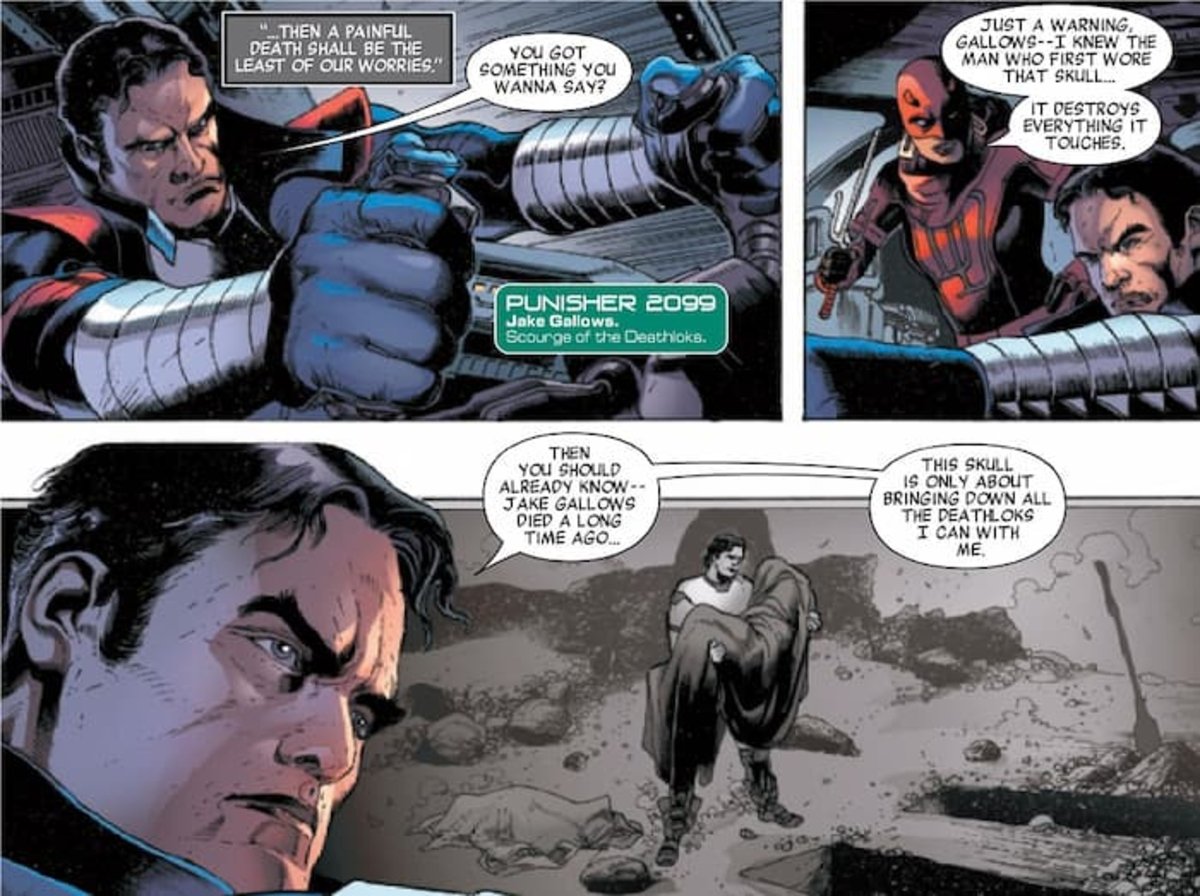 Elektra advirtiéndole a Punisher (Jake Gallows) acerca del símbolo de la calavera