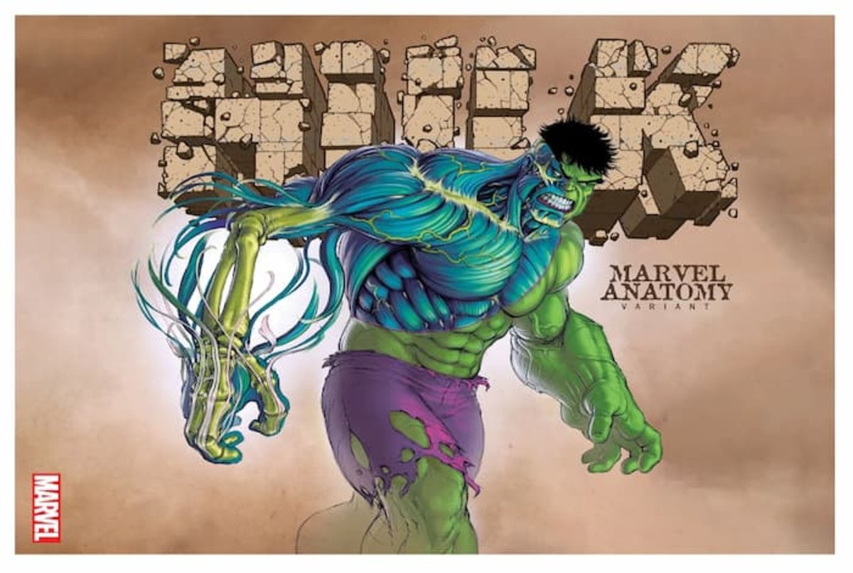 Huesos y músculos de Hulk. Portada del volumen #11 del cómic Hulk de Marvel. Diseño de Johan Lobe