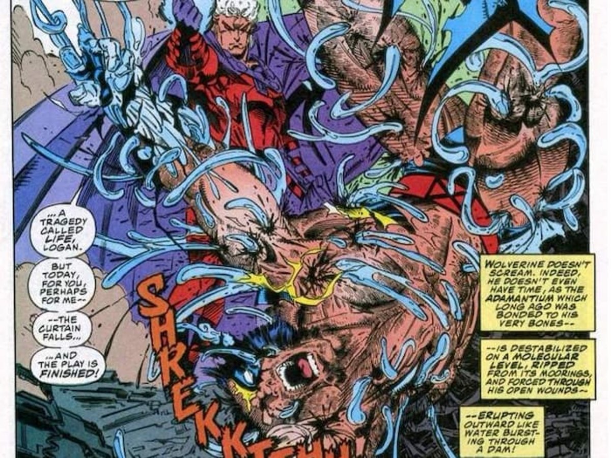 Magneto extrayendo el adamantium del cuerpo de Lobezno en el crossover de X-Men en Fatal Attractions