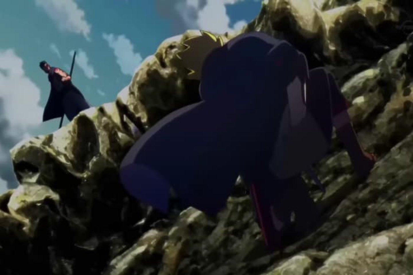 Escena del enfrentamiento de Kawaki y Boruto, en los primeros cortes del primer episodio de Boruto: Naruto Next Generations