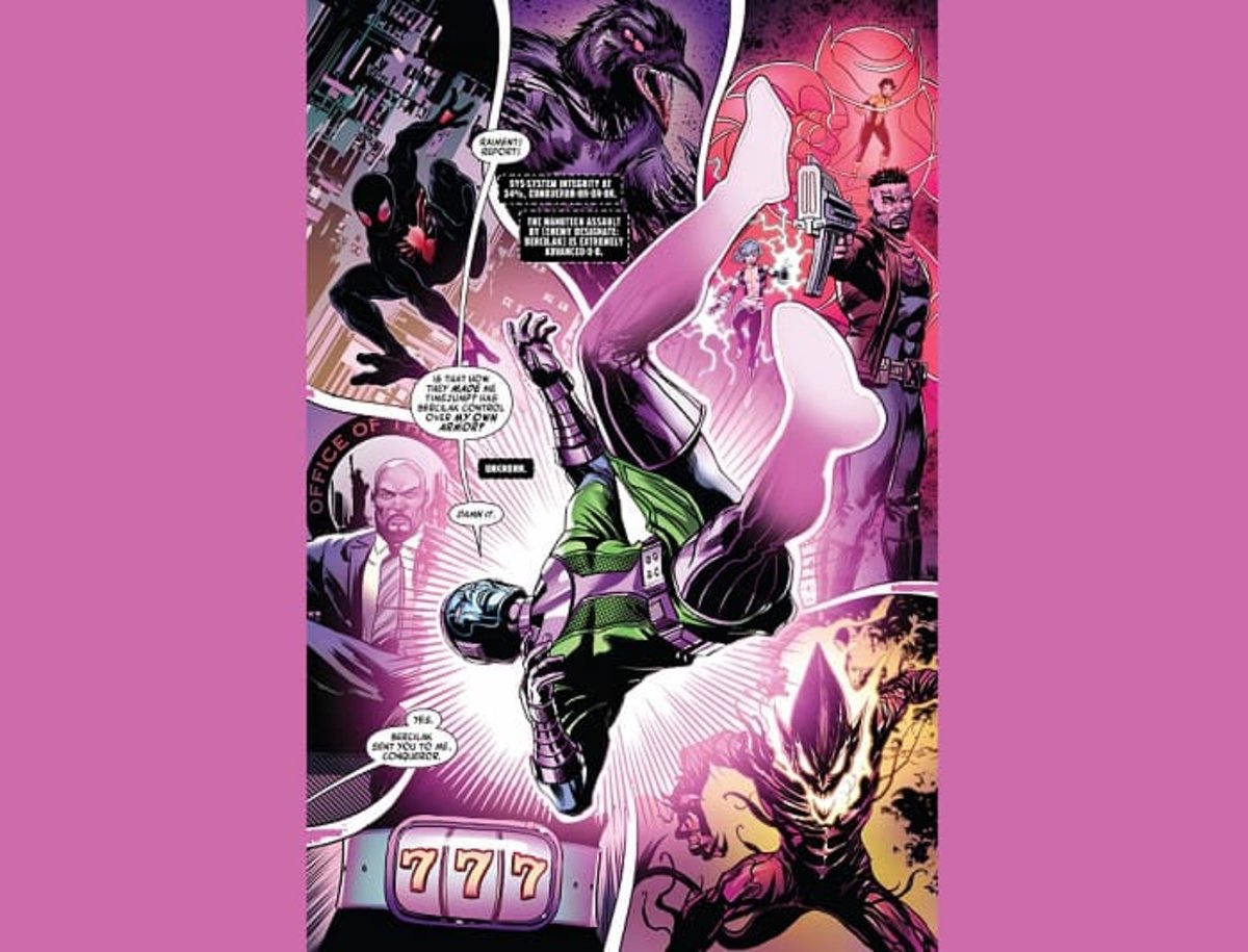  Kang el Conquistador presenciando eventos futuros. Imagen extraída del volumen #1 del cómic Timeless (2022), de Marvel