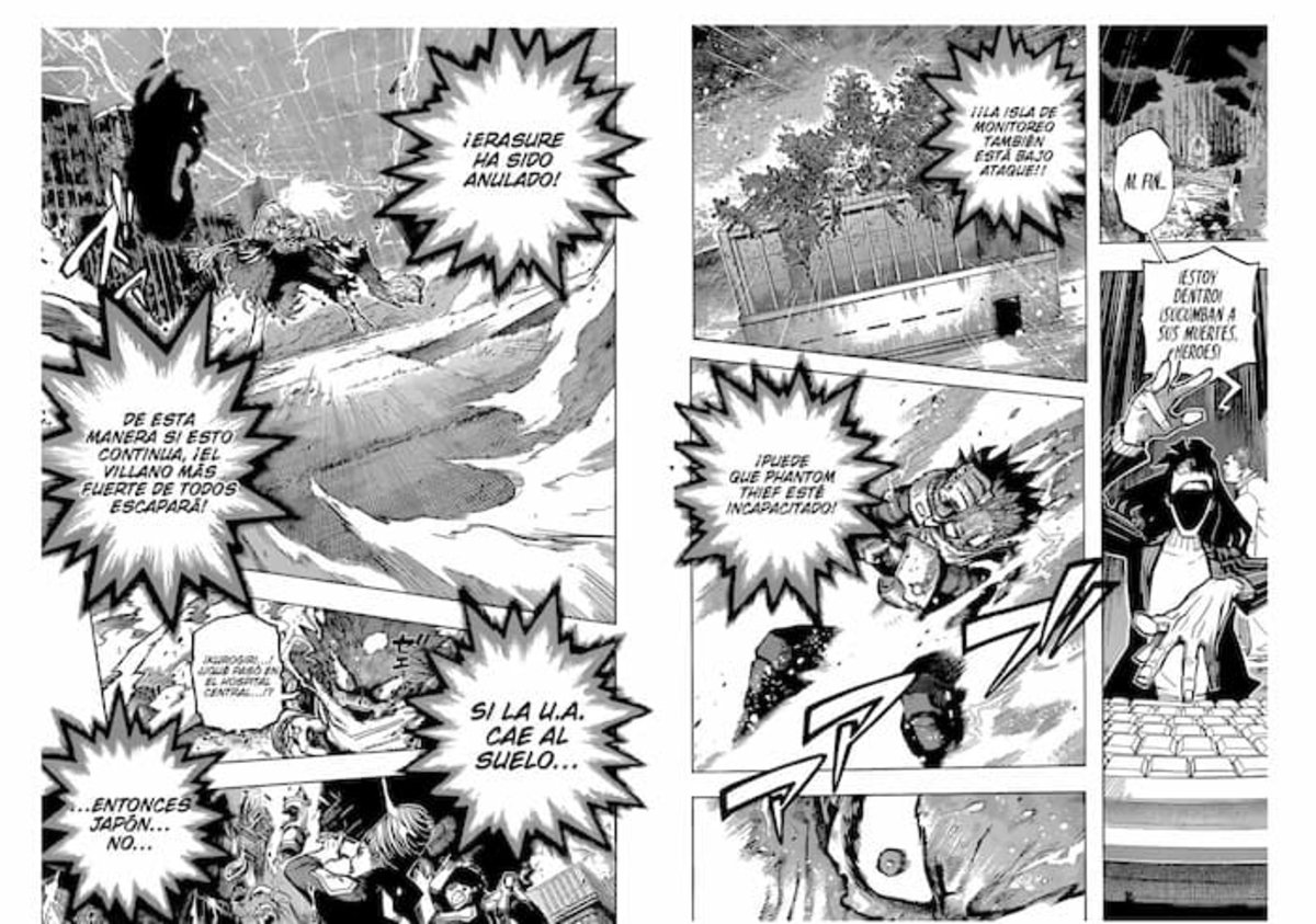 Shigaraki ha recuperado sus poderes gracias a que Toga y Kurogiri han interrumpido a Monoma y Eraser-Head