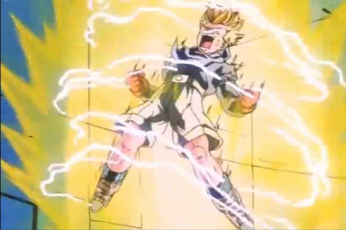 Trunks ha expulsado a Baby de su cuerpo con una gran explosión de poder, debido a su gran fuerza de voluntad y determinación