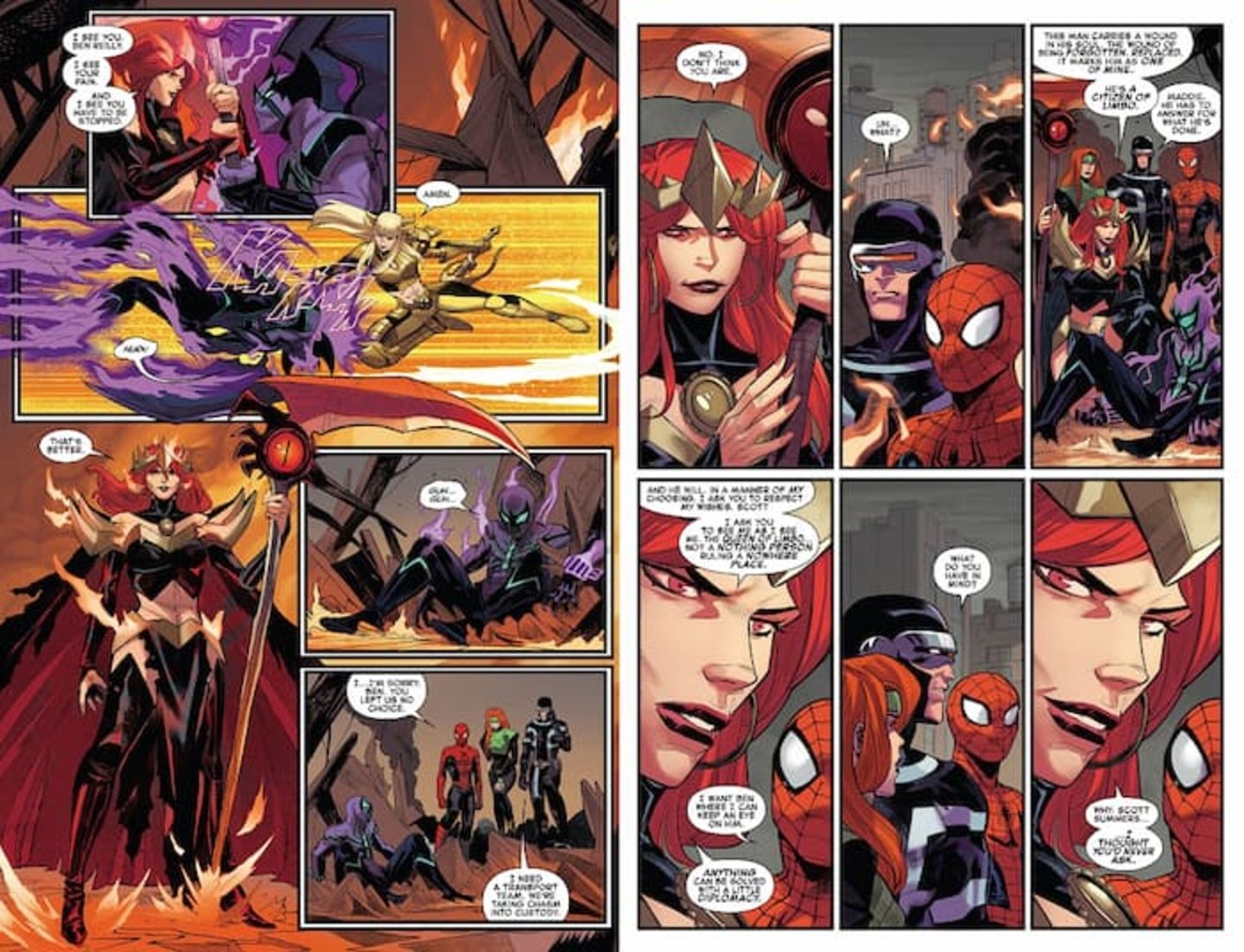 Los héroes logrando detener a Chasm y Madelyne en el volumen #1 del cómic Dark Web Finale