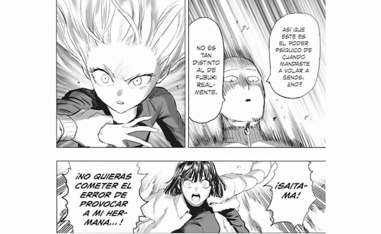 Saitama comparando los poderes de Tatsumaki y su hermana, Fubuki