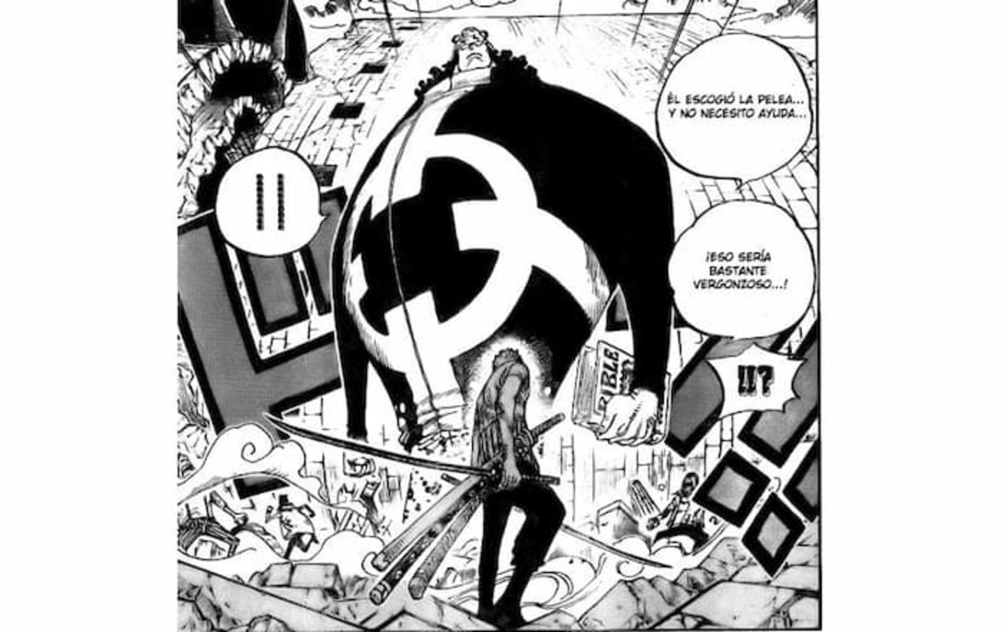 Panel del manga de la batalla entre Zoro y Kuma