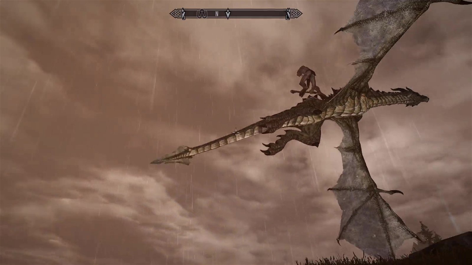 Gigante volando a lomos de un dragón en Skyrim