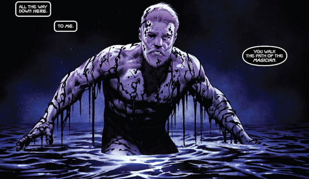 Eddie Brock emergiendo del "lago" en el que ha caído