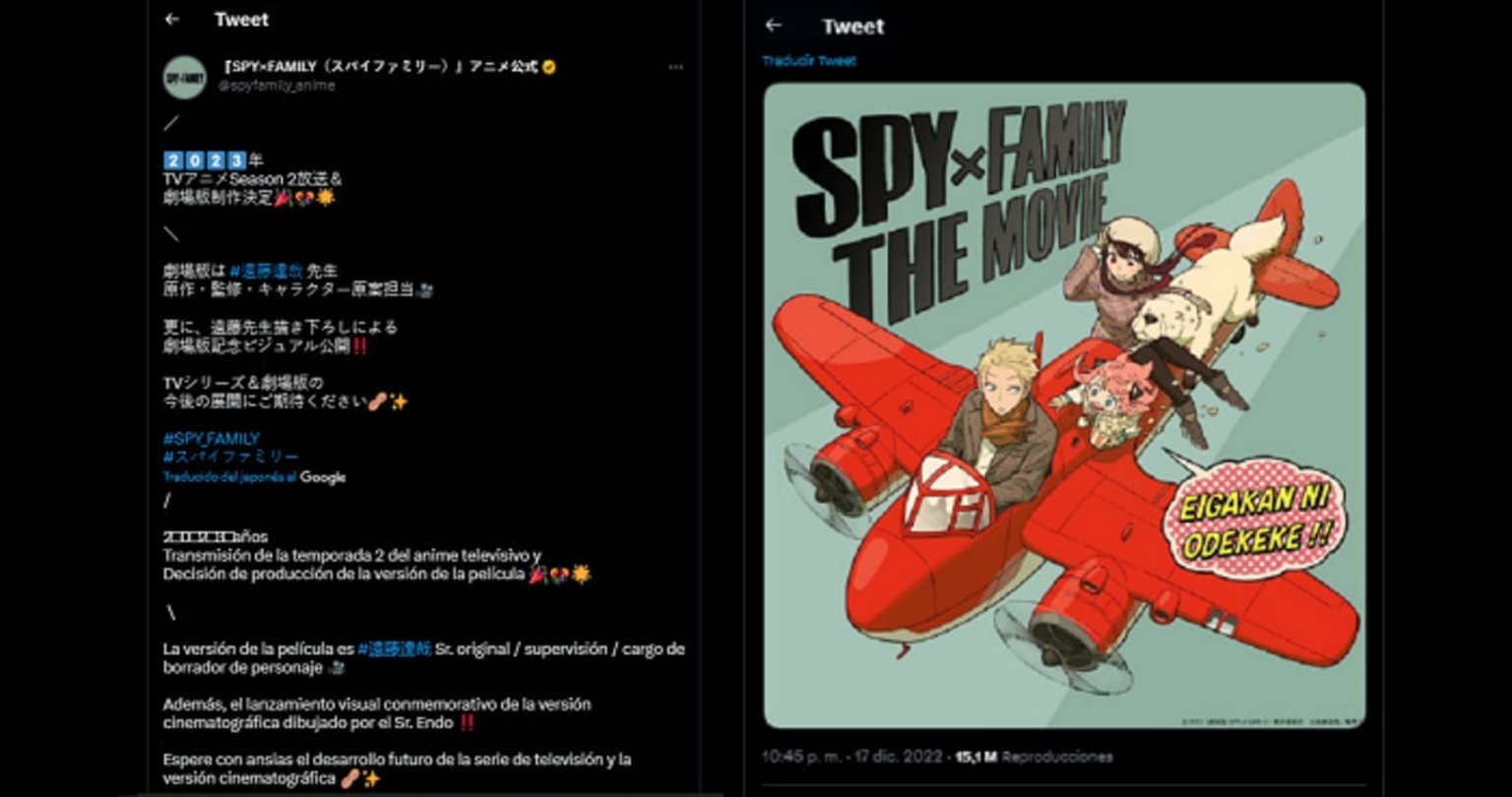 Anuncio en Twitter con respecto a la segunda temporada de Spy X Family, y un largometraje.