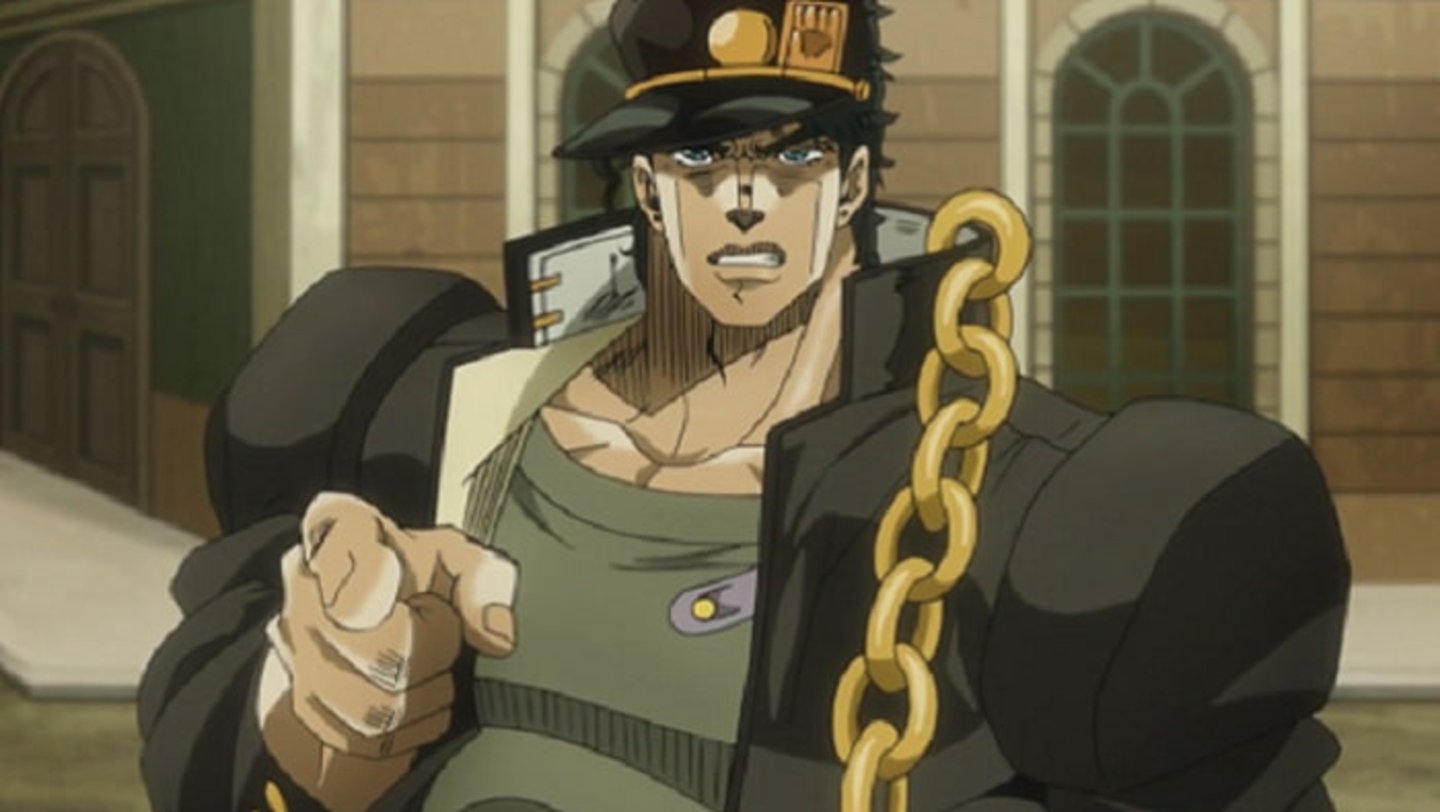 Jotaro Kujo, protagonista de la tercera parte, posee una de las poses más emblemáticas de la serie