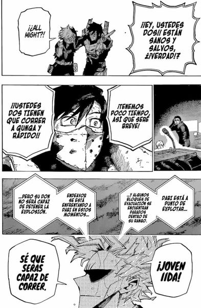 All Might se comunica con Tenya Lida y Shoto para que se dirijan a Gunga y detengan a Dabi, siendo este el momento de brillar de Ingenium