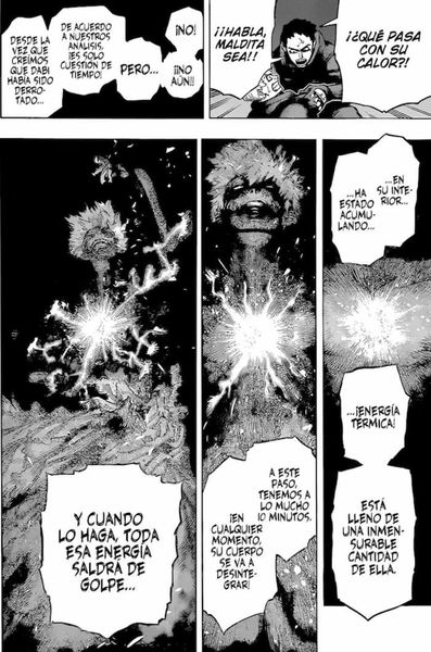 Dabi ha condensado energía térmica en su interior, la cual está a punto de estallar, afectando a la U.A y la academia Shiketsu