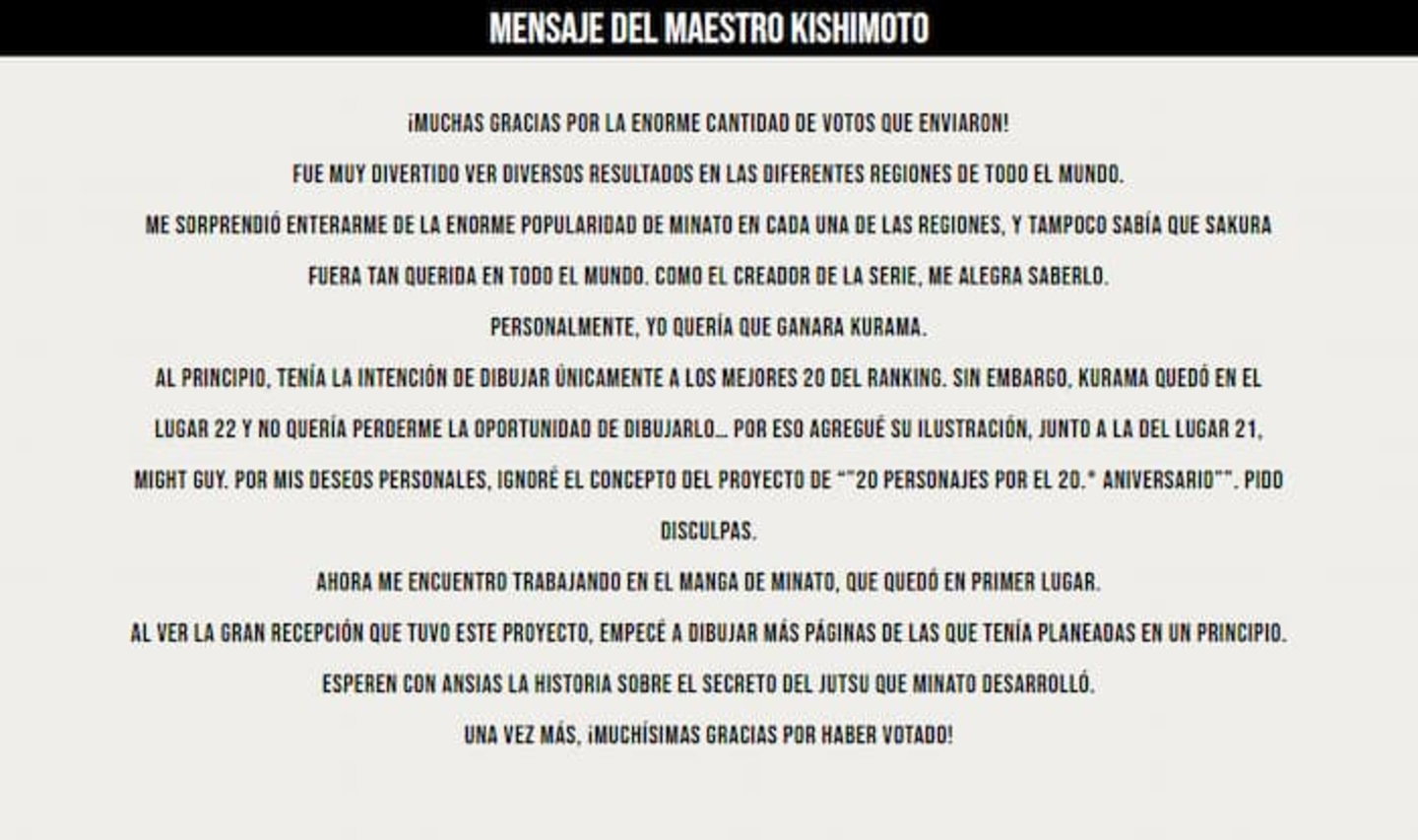 Masashi Kishimoto ha compartido unas palabras con los seguidores, agradeciendo su participación y expresando su sorpresa por la gran popularidad de Sakura