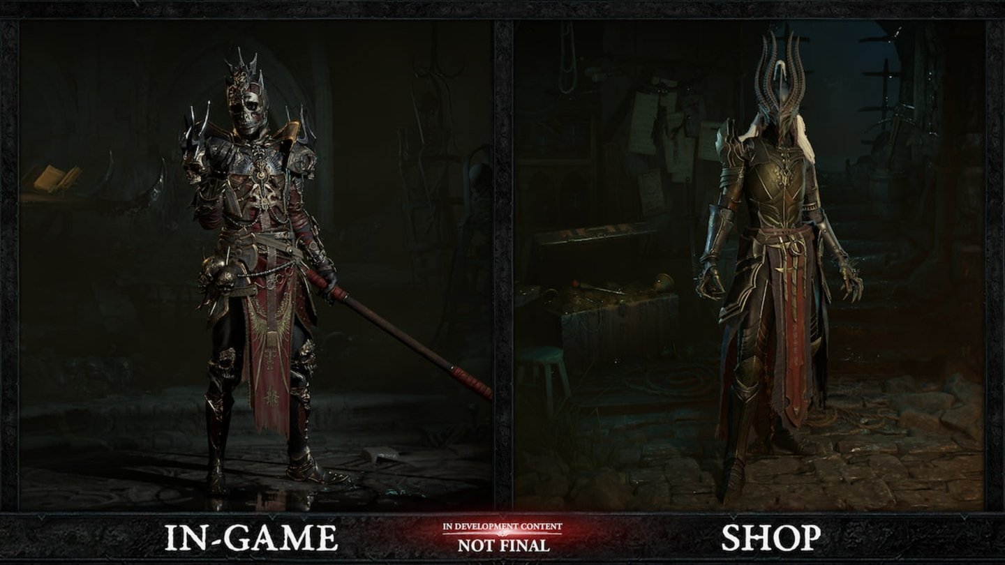 Comparativa entre los aspectos que se pueden conseguir en el juego y en la tienda de Diablo IV