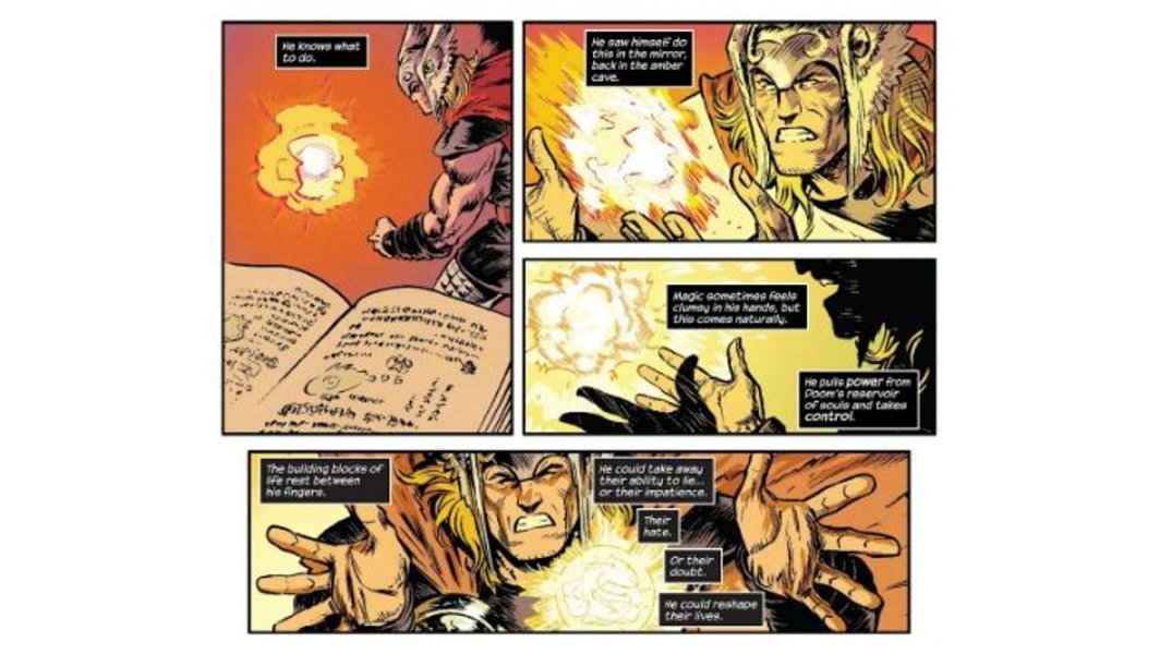 Thor usando un hechizo para revertir la magia de Doctor Doom