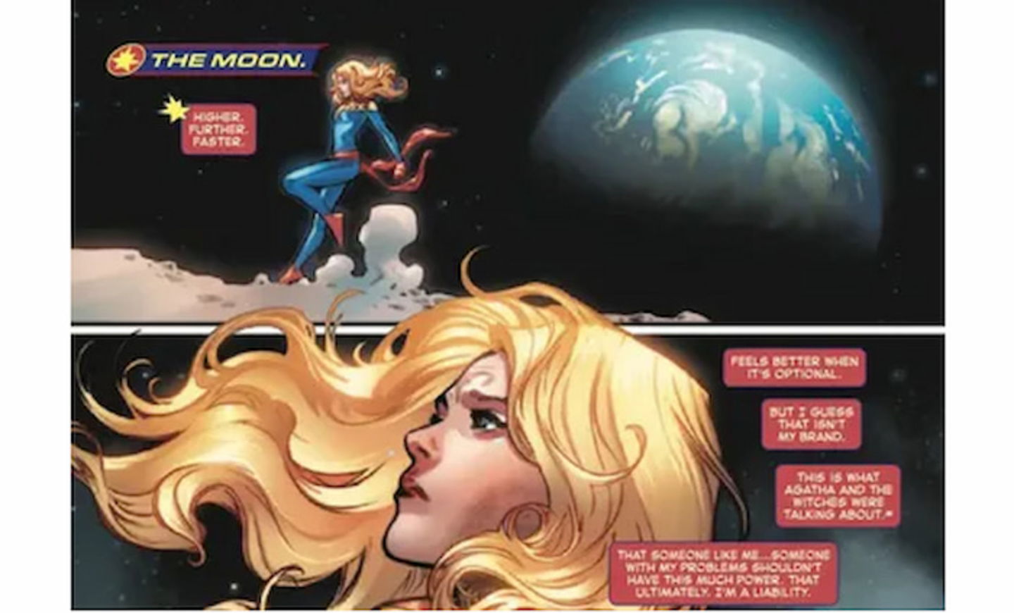 Carol Danvers se cuestiona sobre si tiene lo necesario para ser una auténtica heroína o solo es un peligro para el universo