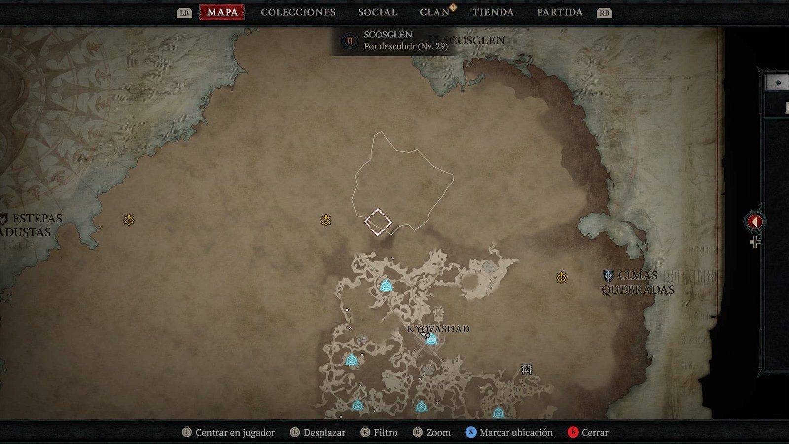 Captura de pantalla del mapa de Diablo IV