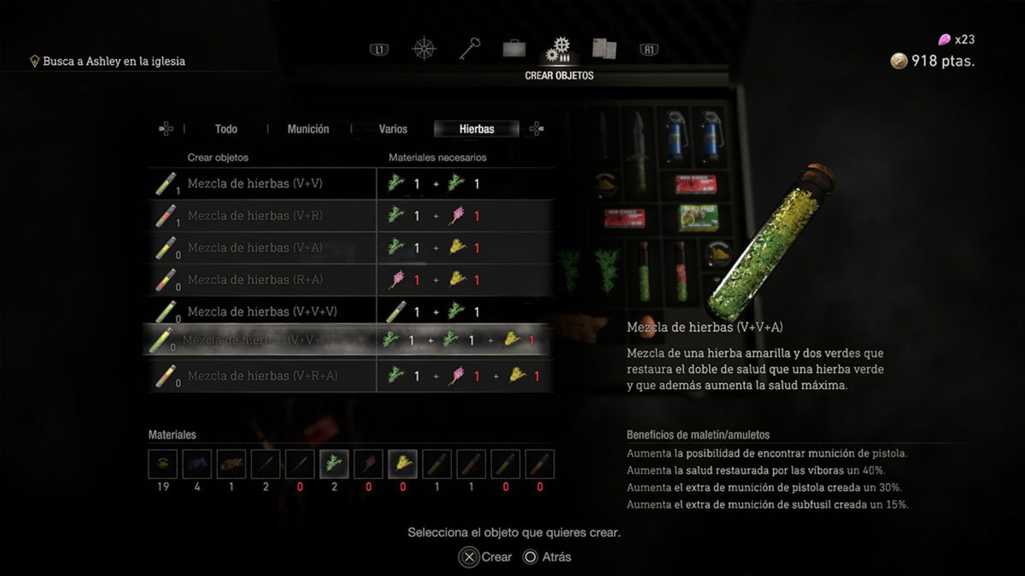 Mezclas de hierbas amarillas en Resident Evil 4 Remake