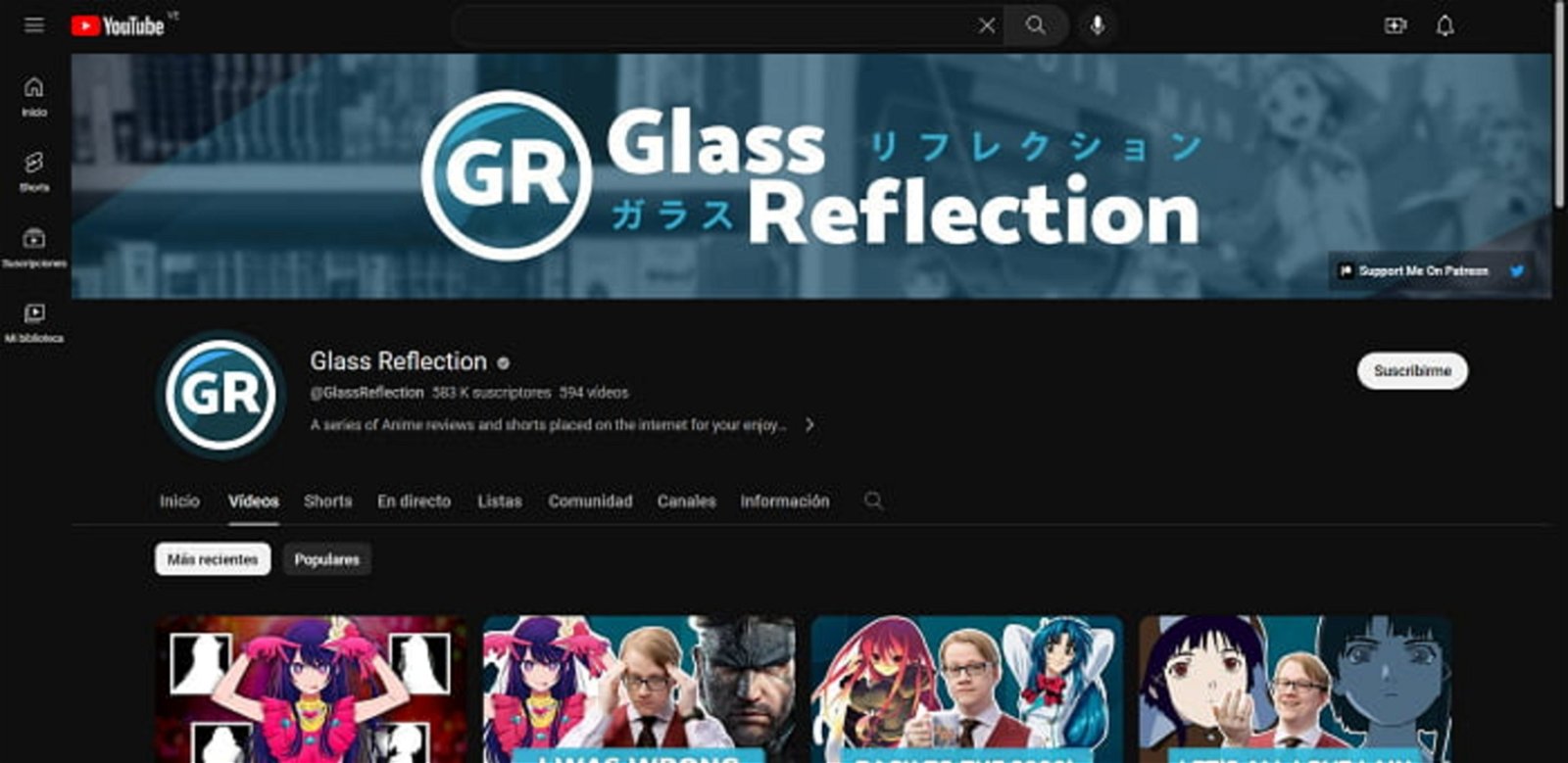 Otro de los canales de Youtube de anime más reconocidos es Glass Reflection