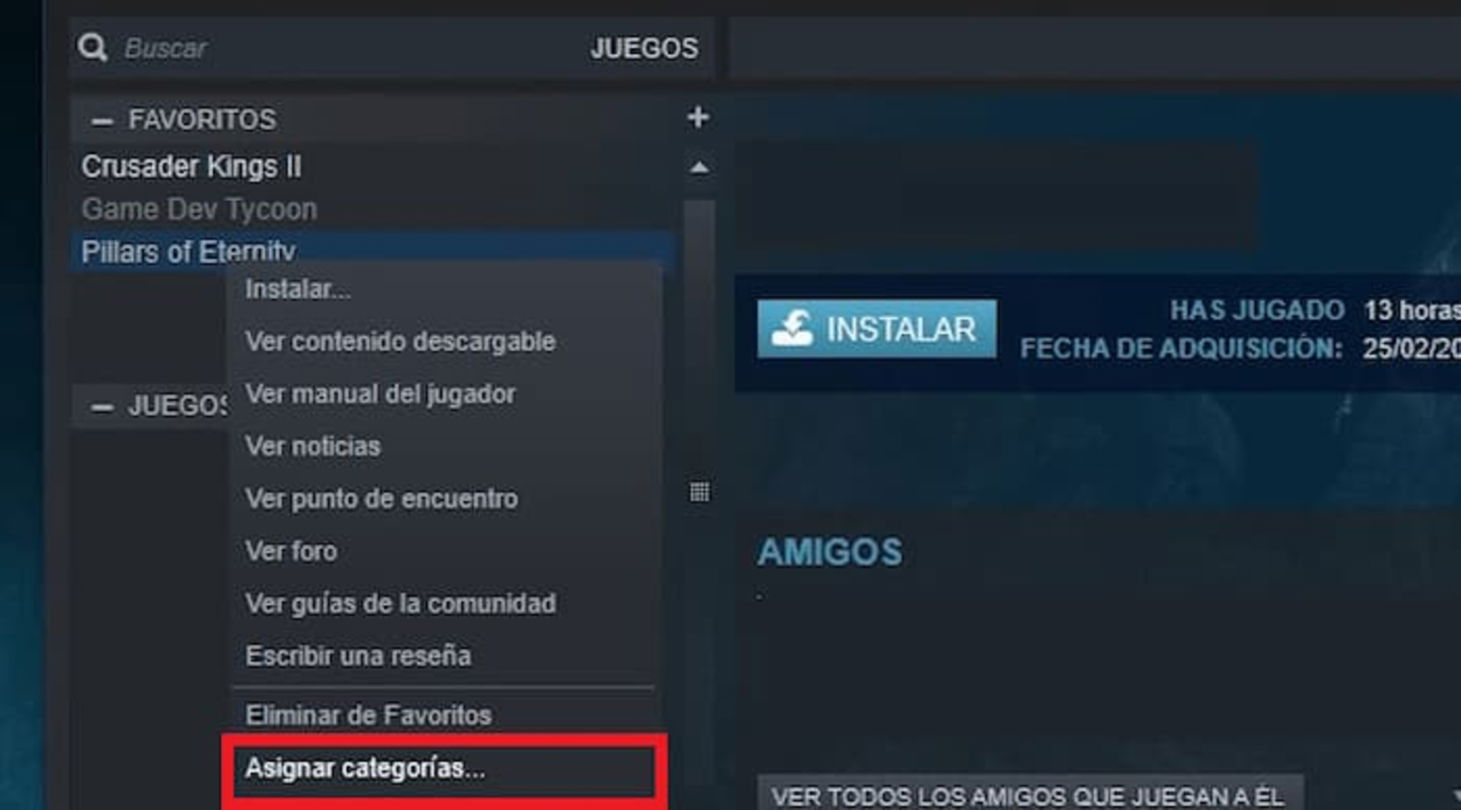 Si quieres organizar todos tus juegos de Steam, puedes aplicar categorías