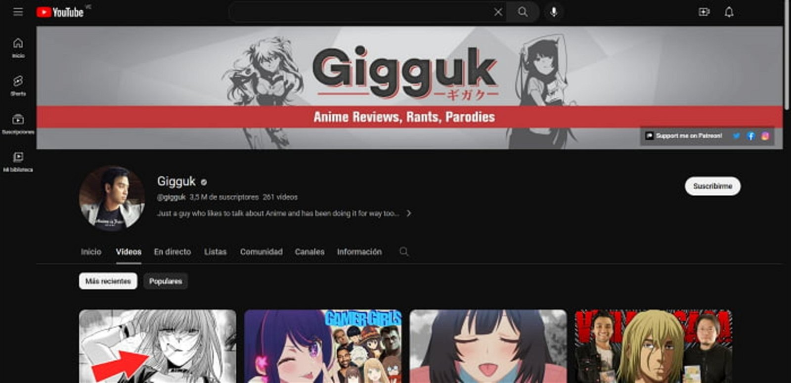 Sin dudas, Gigguk es uno de los más exitosos en cuanto a los canales de Youtube referidos al anime