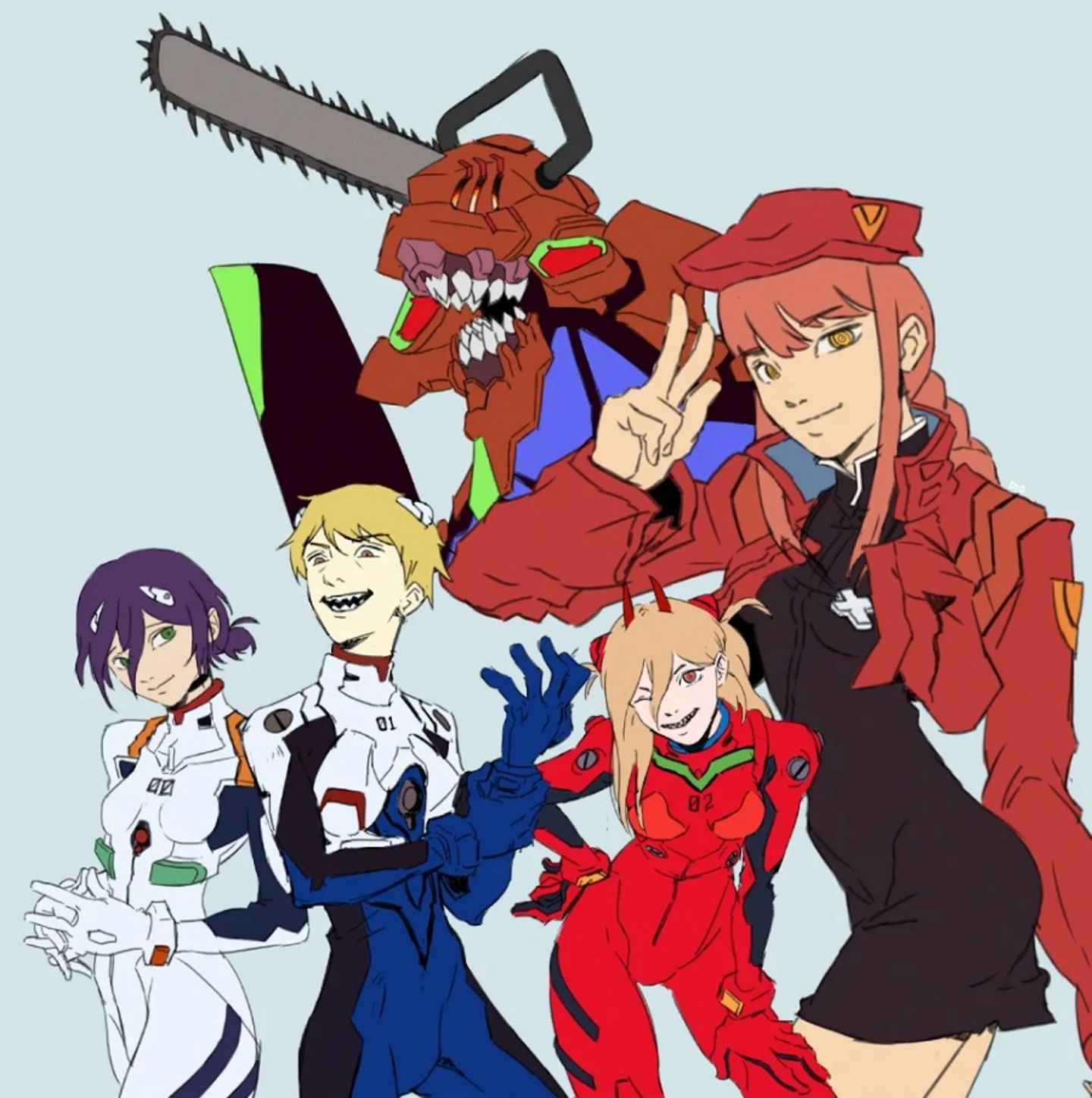 Chainsaw Man y Neon Genesis Evangelion se unen gracias a este fan art