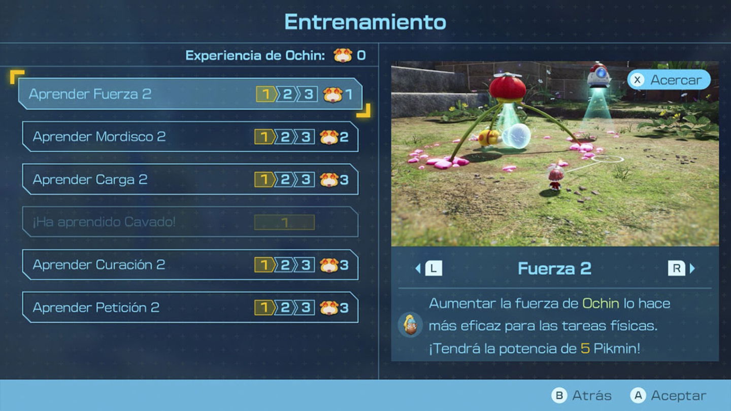 Entrenamiento para Ochin en Pikmin 4