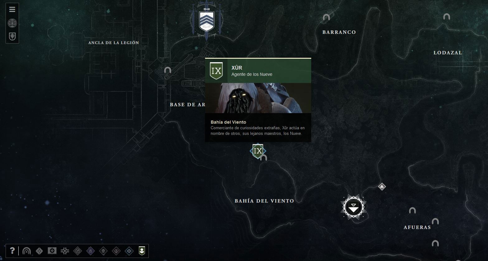 Localización de Xur en la Tierra de Destiny 2