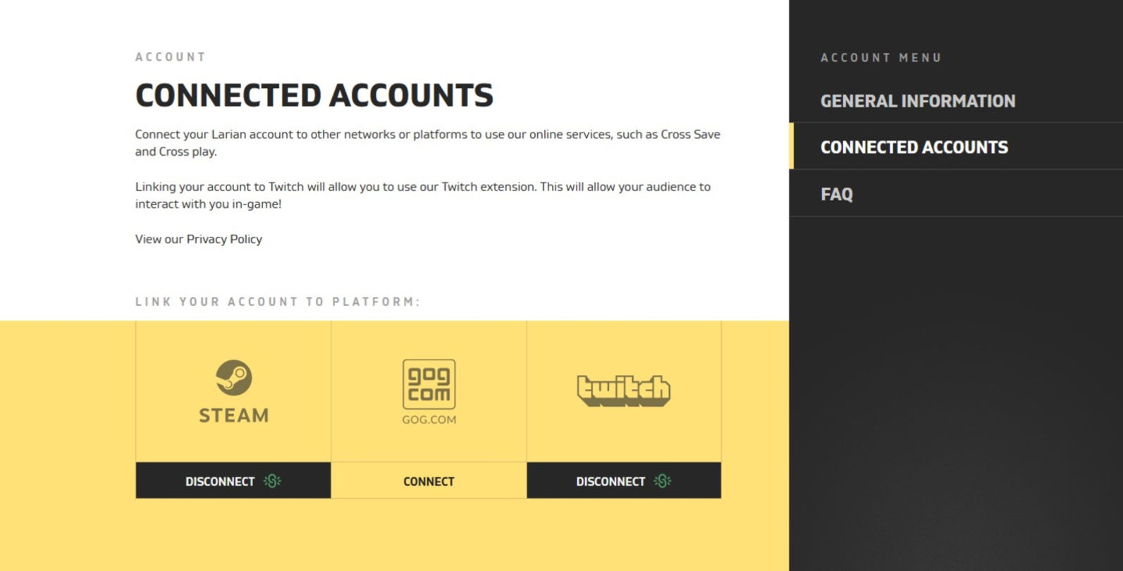 Conectar la cuenta de Larian para Steam y Twitch