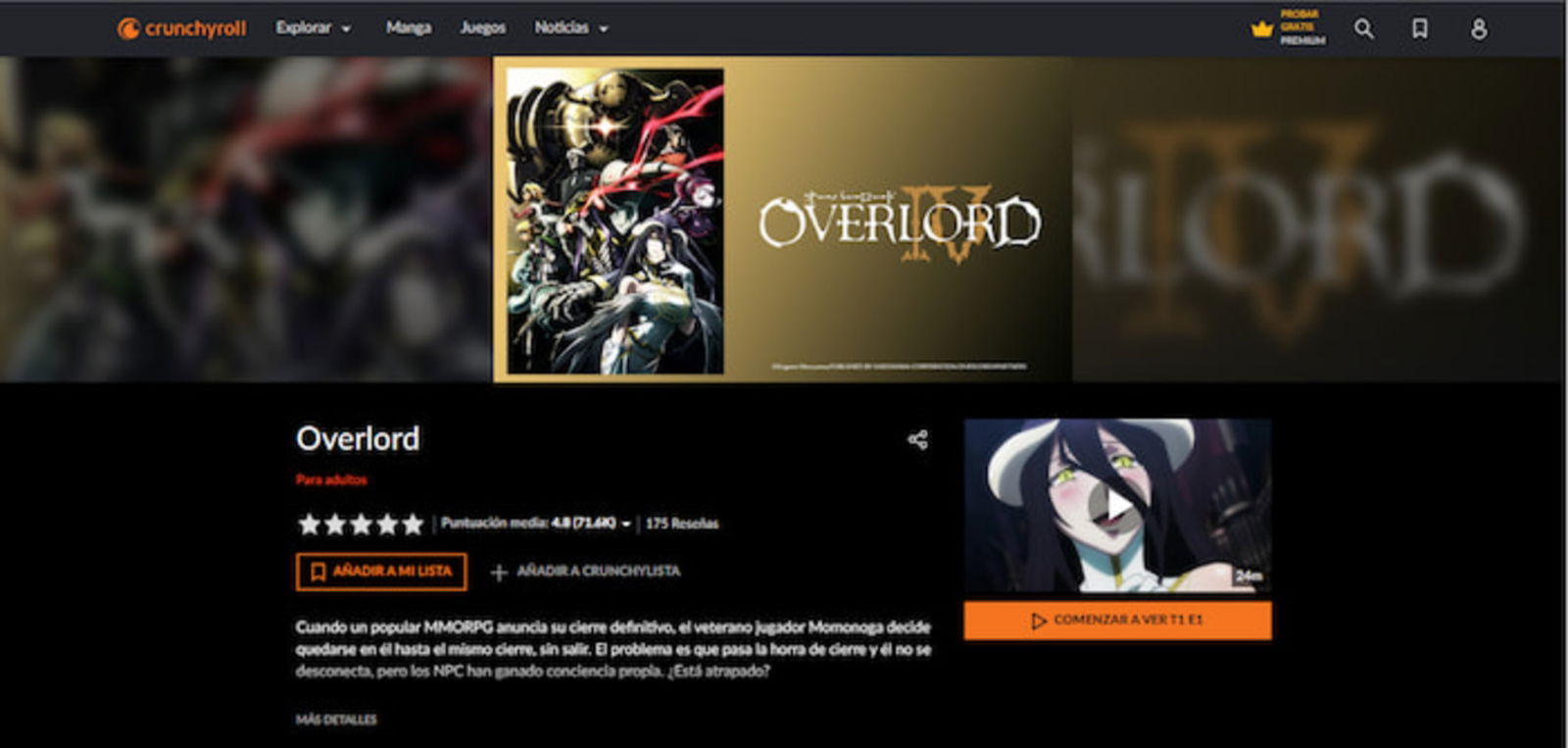 En Crunchyroll España no está disponible Overlord, pero sí hay otra forma de verlo en esta plataforma