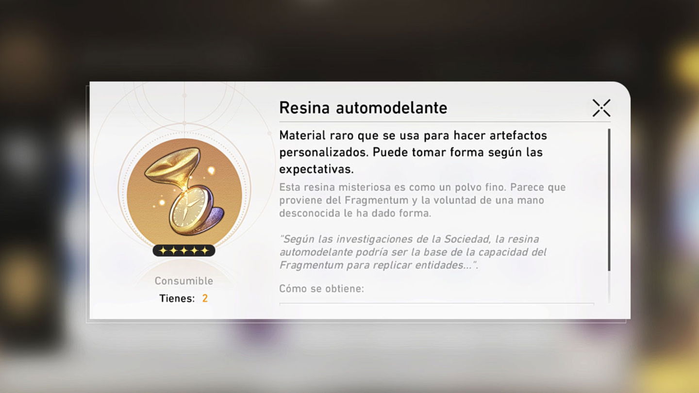 La resina automodelante puede usarse para personalizar artefactos en Honkai Star Rail