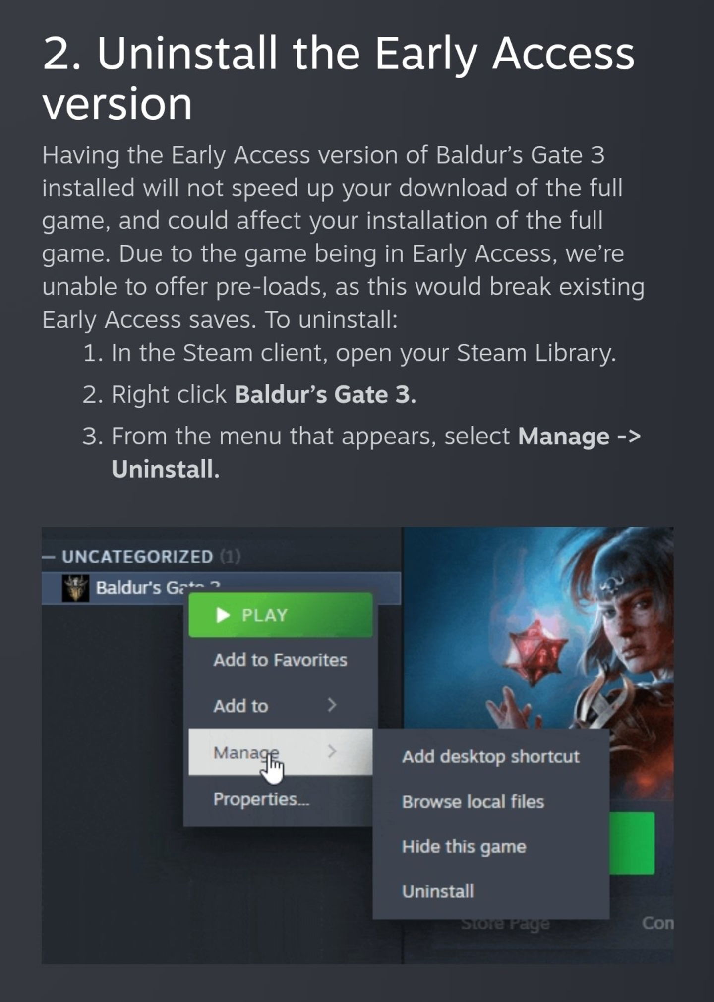 Tendremos de desinstalar Baldurs's Gate 3 si tenemos el acceso anticipado