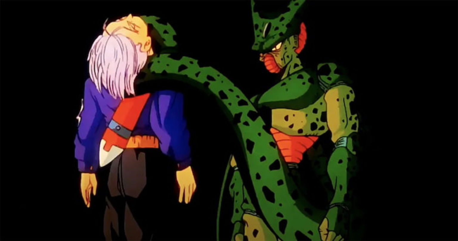 Trunks del futuro (A) no reconoce a Cell en el presente (B) debido a que este proviene de una línea alternativa (C) en la que asesinó al hijo de Vegeta para hacerse con la máquina y buscar a los Androides