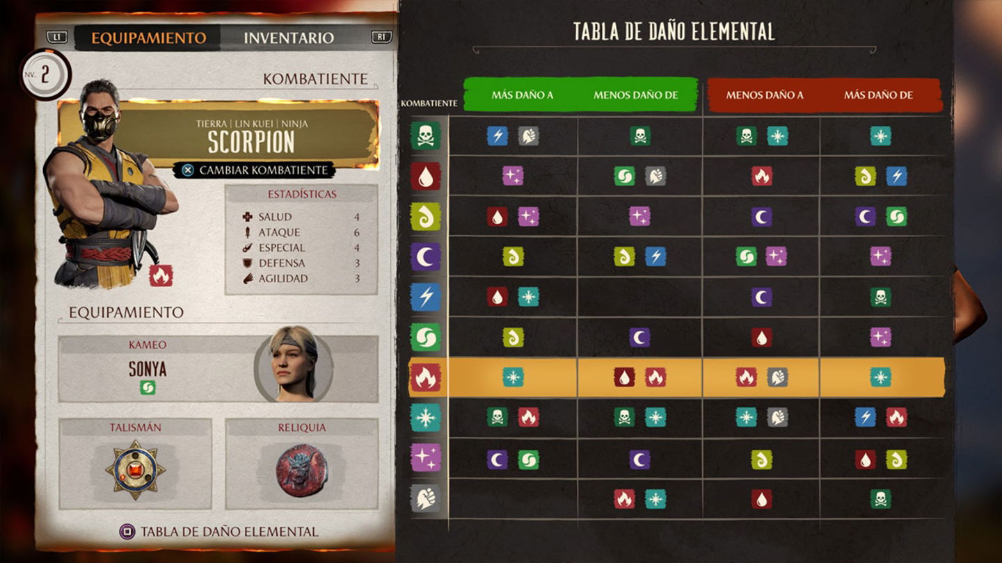 Los elementos establecen efectividades y debilidades en cada luchador de Mortal Kombat 1